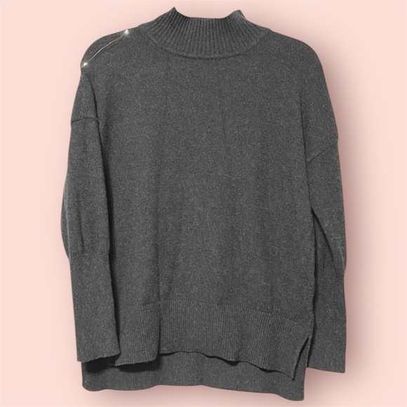 mesh + lace Cozy Gray Turtleneck Sweater - Picture 1 of 8